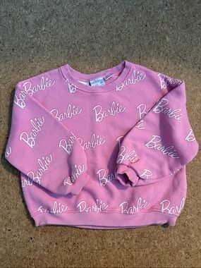 Zara Barbie Pink Allover Logo Sweatshirt Girls Size 3-4Y